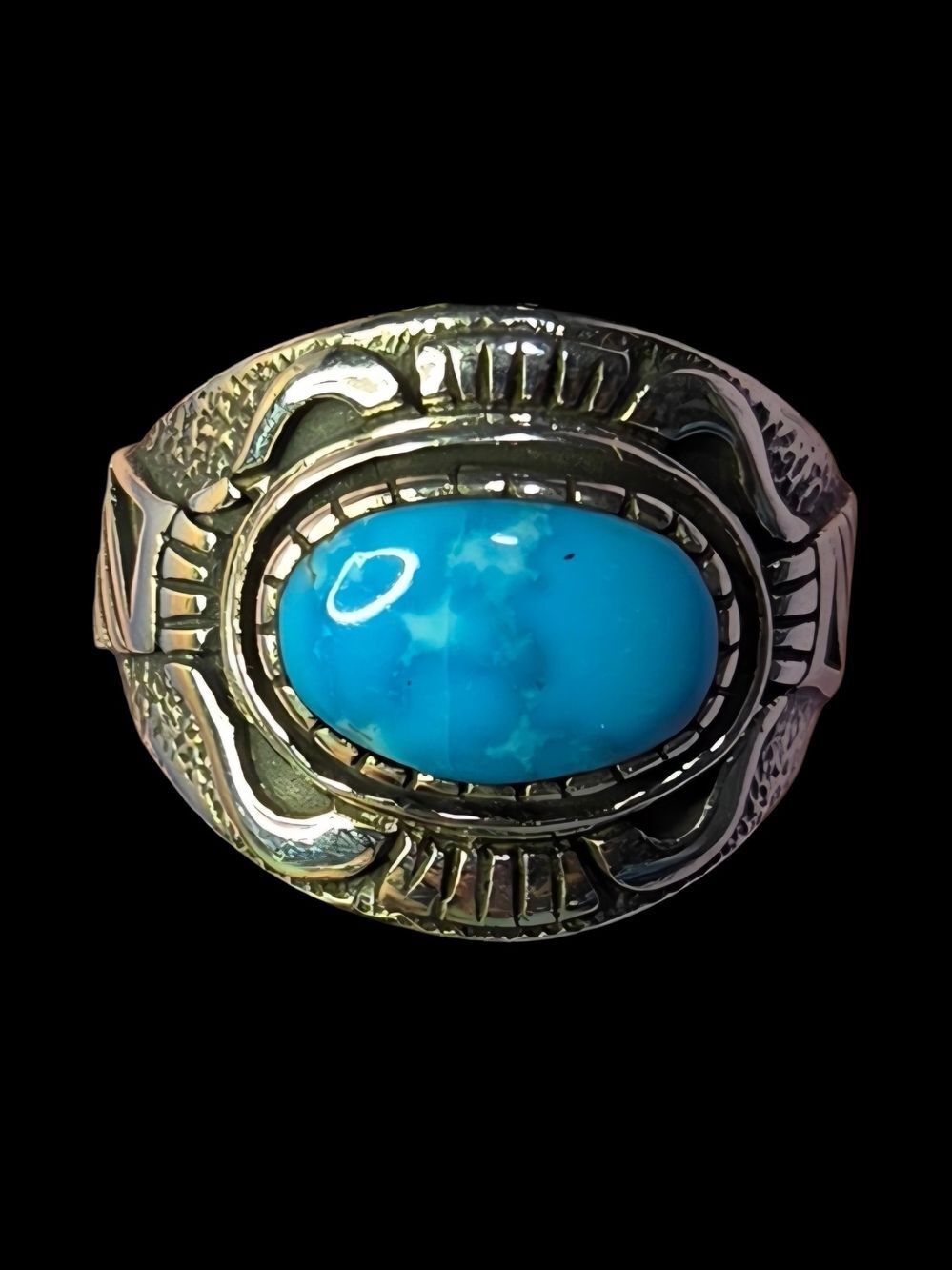 Vintage Sterling Silver Oval Turquoise Statement Ring Sz 11 Heavy NWT
